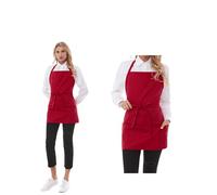Syzornk Grembiule da chef da donna con 3 tasche, grembiule da cucina per cucinare, grembiule corto in cotone per barbecue con cintura ultra lunga, Rosso, confezione da 2, 2 Pacchetti