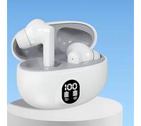 Syzplnwy Auricolari wireless Bluetooth 5.4 con microfono attivo a cancellazione del rumore, bassi profondi stereo HiFi, controllo touch, display a LED e lunga durata della batteria, bianco