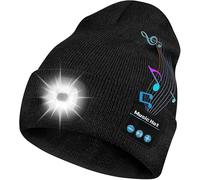 Syzplnwy Berretto Bluetooth con cuffie e luce, 6 LED, ricaricabile tramite USB, senza fili, per l'inverno, caldo, per uomo, donna, adulto, regalo per lui e per Natale, Nero , Taglia unica