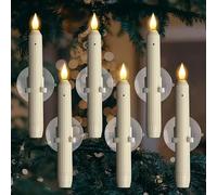 Syzplnwy Confezione da 6 candele per finestre senza fiamma, candele LED coniche da 17,8 cm, con sensore dal tramonto all'alba e ventose, candele elettriche a batteria per Natale, Halloween