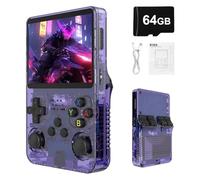 Syzplnwy R36S Console di gioco portatile retrò con schermo IPS da 3,5 pollici, batteria da 3500 mAh, scheda TF da 64 GB, oltre 15.000 giochi, sistema Linux open source per adolescenti e adulti, viola