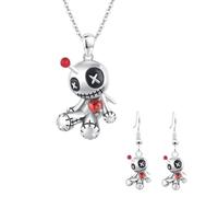 Syzplnwy Set di gioielli gotici con bambola voodoo, collana e orecchini con ciondolo vittoriano scuro, accessori per Halloween e moda alternativa