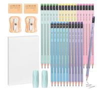 Szaboviktoria 30 PCS matite con gomma, con 2 temperamatite,2 supporto per impugnatura, mine di grafite, matite triangolari HB pre-temperate, adatte per casa, scuola, ufficio, scrittura, disegno