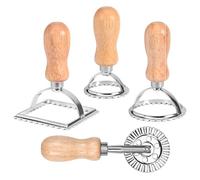 Szaboviktoria 4 Pezzi Stampo per Ravioli, Rotella per Ravioli, per Gnocchi, Lasagne e Biscotti, Stampo per Pasta con Manico in Legno e Bordo Scanalato