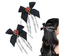 szaluyk Fermaglio per capelli a forma di scheletro, per Halloween, elegante fiocco a forma di teschio, 2 pezzi, per donne, sposa, matrimoni, festival, feste in maschera, cosplay, feste di compleanno