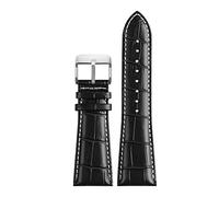 SZCURC Cinturino per orologio in vera pelle di alligatore 22-28 mm Cinturino per orologi da polso da uomo di grande larghezza, Argento bianco nero, 28 mm