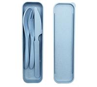 SZCXDKJ Set di posate da viaggio con custodia, set di posate in plastica riutilizzabile forchette in plastica, cucchiaio da tavola, picnic, campeggio o uso quotidiano ## blu