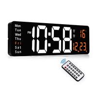 SZELAM Orologio da Parete 38 cm Grande, Moderno, Silenzioso con Telecomando adattatore, Sveglia Digitale con Ora/Data/Temperatura-Nero