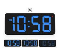 SZELAM Orologio da parete a LED digitale, grande orologio da parete digitale, grande display numerico con adattatore e supporto da tavolo pieghevole, 215x85x20 mm, blu