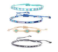 SZETOSY 4PCS Boemia Perline Bracciali Colorati Perline Braccialetti Multi Strato Braccialetto Fatto A Mano Per Le Donne Regolabile Boho Bracciali, Cotone