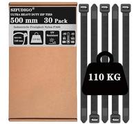 SZFUDIGO Fascette stringicavo nero, 30 pezzi, 12 x 500 mm, 110 kg, resistenti ai raggi UV, per la gestione dei cavi (nero, 500 mm)
