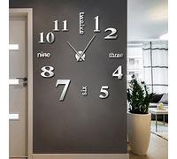SZG Moderno DIY Muto Grande Orologio da Parete Decorazioni per la casa Ufficio 3D Superficie a Specchio Adesivi da Parete Orologi Orologio Decorativo Senza Cornice Gigante (Argento,27")