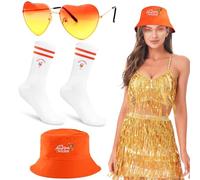 Szhhrxi Cappello da Pescatore Ricamato Aperol con Occhiali a Cuore & Calze, Holy Aperoli Costume, Sono in Aperol Spritz Tour, Ideale per Feste a Tema Carnevale ed Estate (A)