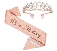 SZHUIHER Fascia e diadema per 95° compleanno per donna, corona di compleanno in oro rosa 95 e favolosa fascia e diadema per donna, regalo per 95° compleanno per feste di buon 95° compleanno