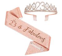 SZHUIHER Fascia e tiara per 23° compleanno per ragazze, corona di compleanno in oro rosa 23 e favolosa fascia e tiara per ragazze, regali per il 23° compleanno per felice 23° compleanno