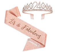 SZHUIHER Fascia e tiara per 24° compleanno per ragazze, corona di compleanno in oro rosa 24 e favolosa fascia e tiara per ragazze, regali per il 24° compleanno per felice 24° compleanno forniture