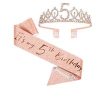 SZHUIHER Fusciacca e diadema del 5 ° Compleanno per Ragazze, Fusciacca in Oro Rosa 5 e favolosa Fascia e diadema per Ragazze, 5 ° Regalo di Compleanno per Buon Compleanno