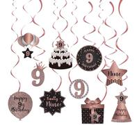 SZHUIHER Happy 9th Birthday Hanging Swirls Streams Ceiling Decorations, Celebration 9 Foil Hanging Swirls with Cutouts for 9 Years Old Rose Gold Birthday Party Decoration Supplies