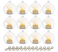 Sziqiqi 12 Pezzi Candelabro di Vetro Appeso con Candele a LED, 8cm Appendere Portacandele Candeliere in Vetro Globi Terrario Decorazioni a Lume di Candela per Feste Matrimoni Decorazioni Natalizie