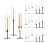 Sziqiqi 18 Pezzi Portacandele Candelabro Argento per Matrimonio - 48cm Portacandele in Metallo Candeliere Decorativo Candelabro con Vetro per Centrotavola di Nozze Natalizio Tavola Caffè Decorazione