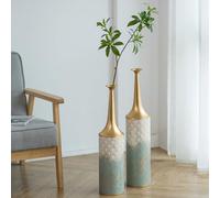 Sziqiqi Blu Vaso da Terra Extra Grande - 66/60cm Alto Grandi Fiori Vasi Set di 2 Vintage Pavimento Vaso per Soggiorno Vasi a Collo Stretto in Metallo per Pampa Artificiali Piantedi Ramoscelli