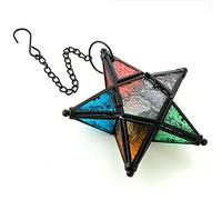Sziqiqi Candelabro Sospeso di Vetro Colorato a Forma di Stella a Cinque Punte, Candelabro di Ferro, Candeliere per Decorazione per Cena a Lume di Candela, Multicolore