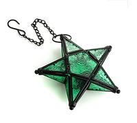 Sziqiqi Candelabro Sospeso di Vetro Colorato a Forma di Stella a Cinque Punte, Candelabro di Ferro, Candeliere per Decorazione per Cena a Lume di Candela, Verde