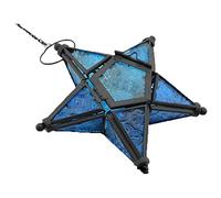 Sziqiqi Candelabro Sospeso Di Vetro Colorato a Forma Di Stella a Cinque Punte, Candelabro Di Ferro, Candeliere Per Decorazione Per Cena a Lume Di Candela, Blu