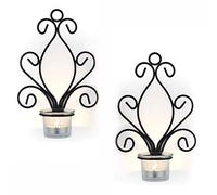 Sziqiqi Candeliere Sospeso a Muro Vintage, Candelabro Creativo di Ferro, Decorazione a Muro per Casa E Giardino Candelabro, Nero