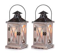 Sziqiqi Lanterna Portacandele Lanterne a Candela Decorative in Metallo in Legno Invecchiato Vintage per Centrotavola per Natrimonio Rustico Lanterna Pensile Fattoria da Interno e Esterno Decor 28cm