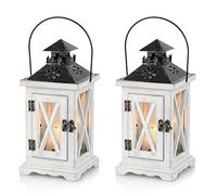 Sziqiqi Lanterna Portacandele Lanterne a Candela Decorative in Metallo in Legno Invecchiato Vintage per Centrotavola per Natrimonio Rustico Lanterna Pensile Fattoria da Interno e Esterno Decor 28cm
