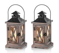 Sziqiqi Lanterna Portacandele Lanterne a Candela Decorative in Metallo in Legno Invecchiato Vintage per Centrotavola per Natrimonio Rustico Lanterna Pensile Fattoria da Interno e Esterno Decor 28cm