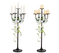 Sziqiqi Portacandele Candelabri Nero da Terra: 2 Pezzi Candelabro Anticato Alto 122 cm per Candelieri Colonna - Candelabri Extra Large a 5 Braccia per Halloween Natale Feste Decorazioni Gotiche
