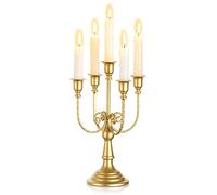 Sziqiqi Portacandele In Metallo Dorato - Alto 29,5 cm A 5 Bracci per Candele Coniche - Centrotavola A Lume di Candela, Decorazioni per Mensole di Natale