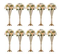 Sziqiqi Set di 10 centrotavola alti in metallo per tavoli da ricevimento, supporto per vasi di fiori dorati, decorazione base per feste, eventi, compleanni, cerimonie, L × 10