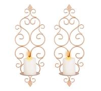 Sziqiqi Set di 2 portacandele da parete in ferro per camera da letto, sala da pranzo, decorazione da parete, oro rosa