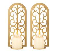 Sziqiqi Set Di 2 Portacandele da Parete In Metallo, Applique da Parete Vintage per Candele A Lume Di Candela, Decorazione Artistica da Parete per Soggiorno, Camera da Letto, Camino, Bagno, Oro