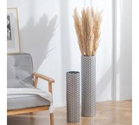 Sziqiqi Vaso da Terra Alto da Interno: 70/55 cm Vaso da Terra Argento Set di 2 per delle Pampas Artificiale - Metallo Vasi da Terra con Struttura a nido d'ape perInterni Soggiorno CaminoDecorazioni