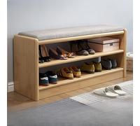 SZITW Scarpiera con Contenitore, Panca da Ingresso in Legno massello, scaffale da Esterno con Cuscino ad Alta resilienza, Lunghezza 82,7 cm, 2 opzioni di Colore (Cuscino in Legno)