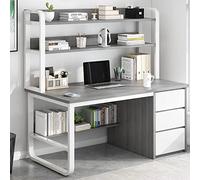 SZITW Scrivania per Computer con credenza e libreria, scrivania da Ufficio con 3 cassetti, scrivania da Studio Industriale postazione di Lavoro per casa e Ufficio (47 Pollici, Grigio)