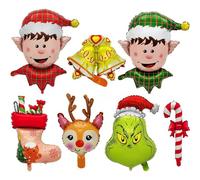 SZJFYMQ 7 Pezzi Palloncini Con Elfo di Natale Candy Cane Elf Palloncino, Perfetti per le Vacanze, Decorazione per la casa, grandi decorazioni per feste a tema natalizio