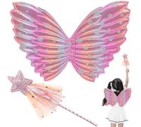 SZJFYMQ Ali di Fata, Ali di Fata Bambina,Costume Fatina, Costume da Farfalla per Bambina,Bacchetta da Fata, per Feste A Tema Carnevale O Fata Cosplay,accessori di scena,rosa