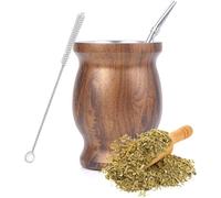 SZKKQKJ Tazza Mate, set da tè Mate, set tazze da tè Mate, con cannuccia e spazzola per la pulizia, per tè Mate, legno