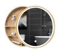 SZKTHD Mobiletto Con Specchio Rotondo Mobiletto Per Medicinali Da Bagno A Parete Da 50/60/70 Cm Con Pulsante Touch E Scomparto Portaoggetti(Wood,50cm/19.7inches)