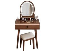 SZKTHD Set Da Toeletta In Legno Massello Color Noce Tavolo Da Trucco Da 60 Cm Con Sgabello E Specchio Per La Cameretta Di Una Bambina