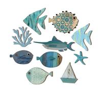 SZLIFE 10x Decorazioni forma di pesce, decorazioni da appendere a una scuola di pesci, per il bagno, stile costiero, oceano, legno, casa sul lago,
