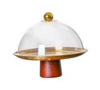 SZLIFE Alzata per torta con coperchio, porta torta, biscotti, organizer multifunzionale per stoviglie, vassoio per torte, copertura a cupola per Natale, Oro 23x20cm
