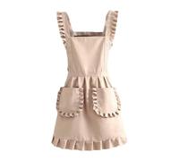 SZLIFE Grembiule Retrò con Volant Anteriori, Ideale per La Cucina, La Preparazione Dei Pasti E Le Pulizie. Un Fantastico Regalo di Inaugurazione Del, Beige