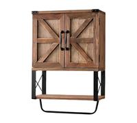 SZLIFE Mobiletto da bagno, armadietto portaoggetti da parete, organizer, mobiletto per medicinali in stile rustico con due ante a battente, per lavanderia, Marrone