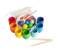 SZLIFE Palline arcobaleno in tazze, giocattolo per ordinare i colori dell'arcobaleno con borsa portaoggetti, attività di apprendimento prescolare,